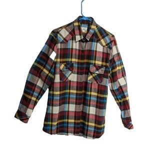 Matchstick Women Top Large Argus Plaid Flannel Button Up Western Sleeve Shirt L